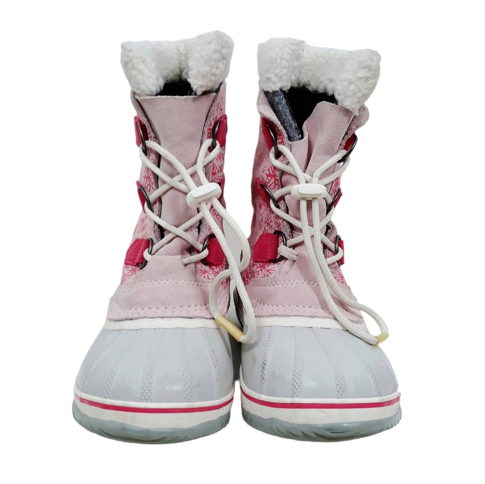 Sorel Yoot Pac Leather Snow Winter Boots Pink Snowflake - Picture 3 of 11